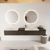 MONDIAZ BUKLA 240cm badmeubel met module 40 links kleur Dark Brown met 4 lades. Wastafel CLOUD dubbel 0 kraangaten kleur Talc. - thumbnail