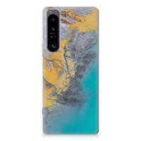 Sony Xperia 1 IV | TPU | Siliconen hoesje | Marble Blue Gold - thumbnail