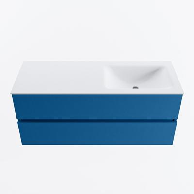 MONDIAZ VICA 120cm badmeubel onderkast Jeans 2 lades. Wastafel CLOUD rechts 1 kraangat, kleur Talc.