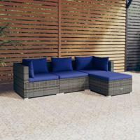 4-delige Loungeset met kussens poly rattan grijs - thumbnail