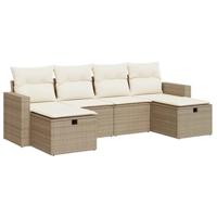 6-delige Loungeset met kussens poly rattan beige - thumbnail