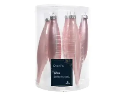 6 kerstpegels poeder roze emaille KSD - Ksd