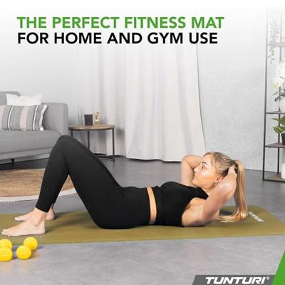 Tunturi NBR Yogamat met Draagtas | Fitness mat Extra dik & zacht | Anti slip | 180x60x1.5cm | Incl Trainingsapp | Legergroen