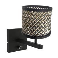Steinhauer WandlampStang met dimmer zwart en bamboe kapje - 3709ZW - thumbnail