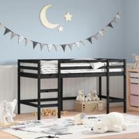 Kinderhoogslaper met ladder 90x200 cm massief grenenhout zwart - thumbnail