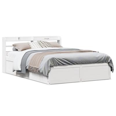 Bedframe met hoofdbord massief grenenhout wit 140x190 cm - thumbnail