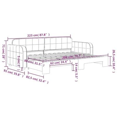Slaapbank met onderschuifbed 80x200 cm fluweel lichtgrijs