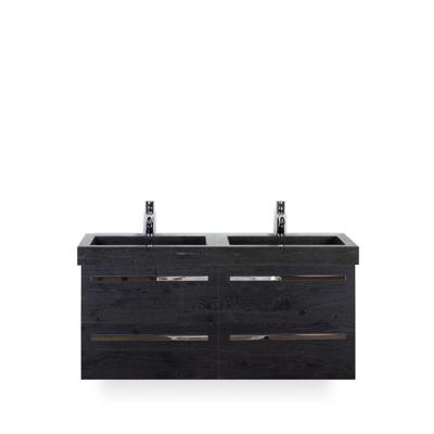 Seville Badmeubelset 120 cm - 4 laden Black Oak - Wastafel Hardsteen Wit Lucca