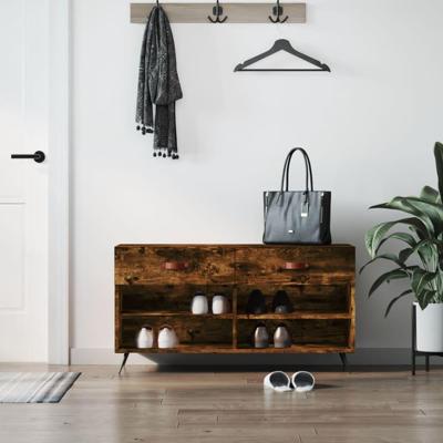 VidaXL Schoenenbank 102x35x55 cm bewerkt hout gerookt eikenkleurig VidaXL Schoenenbank 102x35x55 cm bewerkt hout gerookt eikenkleurig
