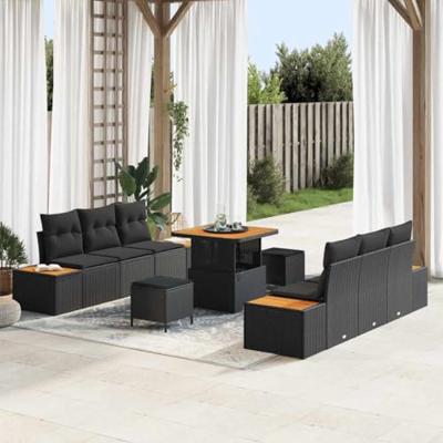 Tuinbankenset 9 pcs Zwart poly rattan