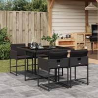 5-delige Tuinset met kussens poly rattan zwart - thumbnail