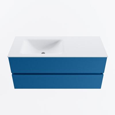 MONDIAZ VICA 110cm badmeubel onderkast Jeans 2 lades. Wastafel CLOUD links zonder kraangat, kleur Talc.