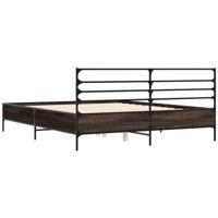 Bedframe bewerkt hout metaal gerookt eikenkleurig 160x200 cm - thumbnail