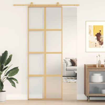 VidaXL Schuifdeur 76x205 cm mat esg-glas en aluminium goudkleurig VidaXL Schuifdeur 76x205 cm mat esg-glas en aluminium goudkleurig