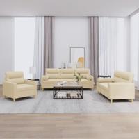 3-delige Loungeset met kussens stof crèmekleurig - thumbnail