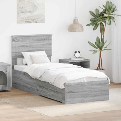 Bedframe Grijs Sonoma en Zilver 75 x 190 cm Bewerkt hout