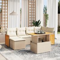 7-delige Loungeset met kussens poly rattan beige - thumbnail
