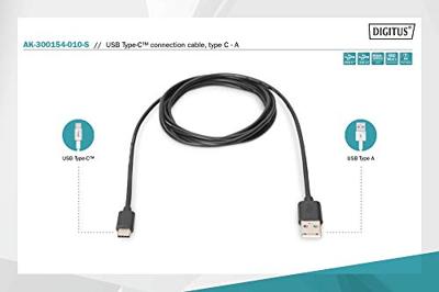 Digitus AK-300154-010-S USB-kabel USB 2.0 USB-C stekker, USB-A stekker 1.00 m Zwart Flexibel