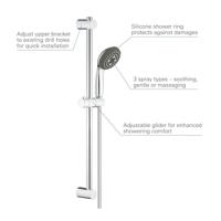GROHE Vitalo Start 100 glijstangset - 60cm - ronde handdouche - 3 straalsoorten - gladde doucheslang - chroom/zwart 26032000 - thumbnail