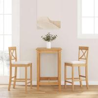 Barkrukken met kussens 2 stuks natuurlijk massief hout rubber - thumbnail