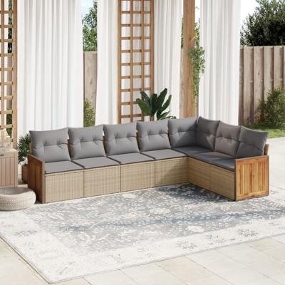 8-delige Loungeset met kussens poly rattan beige