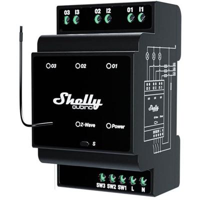 Shelly qubino wave pro 3 schakelaar (zwart, z-wave s800)