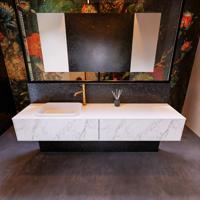 Badkamermeubelset Mondiaz Erin 200 cm met 2 Lades met RIDGE Wastafel Links Talc met 1 kraangat Greeploos Mat Carrara - thumbnail