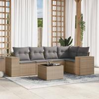5-delige Loungeset met kussens poly rattan beige - thumbnail