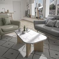 Ovale salontafel - QUARTZ - Wit marmereffect - Dikke eikenhouten poten - 105 x 58 x 39 cm - DIAGONE - thumbnail