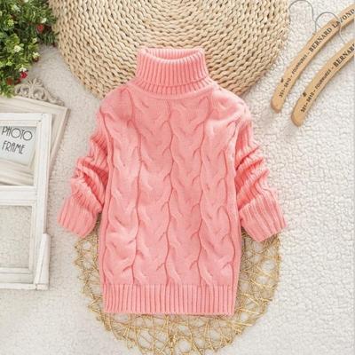 Roze winter Kinder dikke effen kleur Knit Bottoming coltrui Pullover trui hoogte: 14 grootte (80-90cm)
