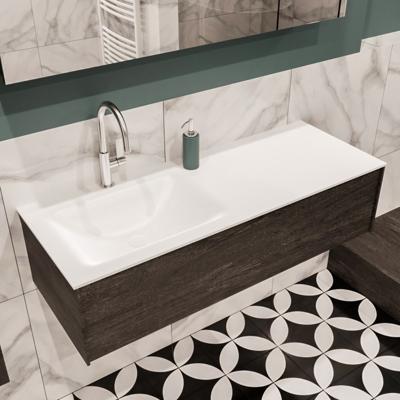 Mondiaz Lush Cloud badmeubel eiken Dark brown 120 cm 1 lade solid surface enkele spoelbak links 1 kraangat