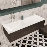 Mondiaz Lush Cloud badmeubel eiken Dark brown 120 cm 1 lade solid surface enkele spoelbak links 1 kraangat - thumbnail