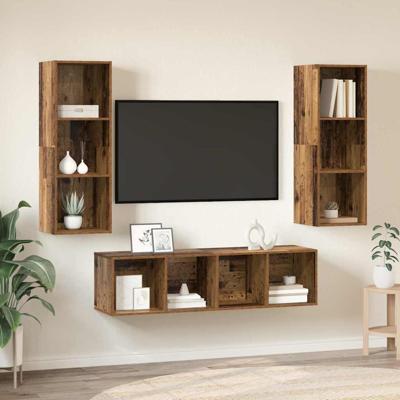TV-kast set 3 pcs Oud hout 37 x 37 x 142.5 cm Bewerkt hout