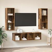 TV-kast set 3 pcs Oud hout 37 x 37 x 142.5 cm Bewerkt hout - thumbnail