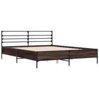 Bedframe bewerkt hout metaal bruin eikenkleur 150x200 cm - thumbnail