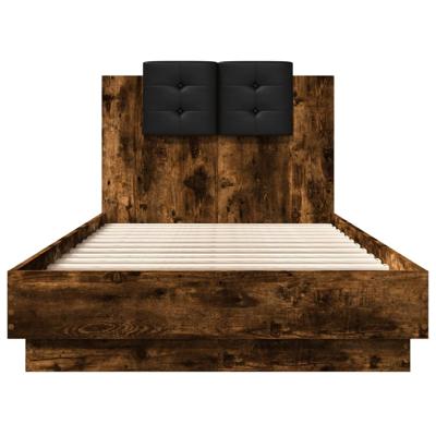 Bedframe met hoofdbord en LED gerookt eikenkleurig 90x190 cm