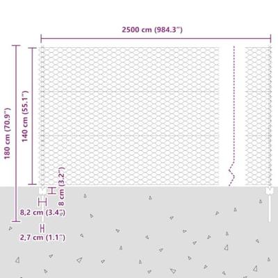 VidaXL Hek met paal zilver 1,4 x 25 m staal