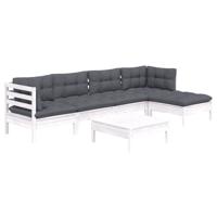 6-delige Loungeset met kussens grenenhout wit - thumbnail