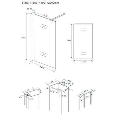 Douchewand Wiesbaden 140x200cm 8mm met Middenband NANO Glas - thumbnail