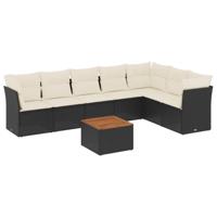 8-delige Loungeset met kussens poly rattan zwart - thumbnail