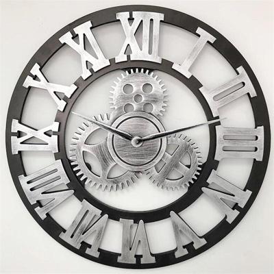 Retro houten ronde enkelzijdige versnelling klok Rome nummer Wandklok diameter: 45cm (zilver)