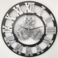 Retro houten ronde enkelzijdige versnelling klok Rome nummer Wandklok diameter: 45cm (zilver) - thumbnail
