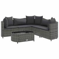 6-delige Loungeset met kussens poly rattan grijs - thumbnail