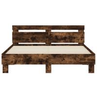 Bedframe met hoofdeinde bewerkt hout gerookt eiken 140x200 cm - thumbnail