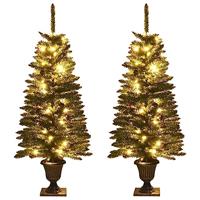 VidaXL Kunstkerstbomen 2 st met krans, guirlande en led&apos;s - thumbnail