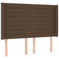 Hoofdbord met randen 147x16x118/128 cm stof donkerbruin - thumbnail