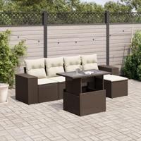6-delige Loungeset met kussens poly rattan bruin - thumbnail