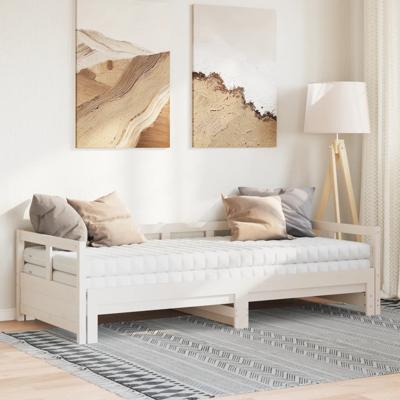 Slaapbank met onderschuifbed en matras 90x200 cm grenenhout wit - thumbnail