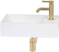 Saqu Deluxe fonteinset met gouden kraan rechts solid surface mat wit - thumbnail