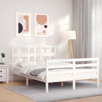Bedframe met hoofdbord massief hout wit 120x200 cm - thumbnail
